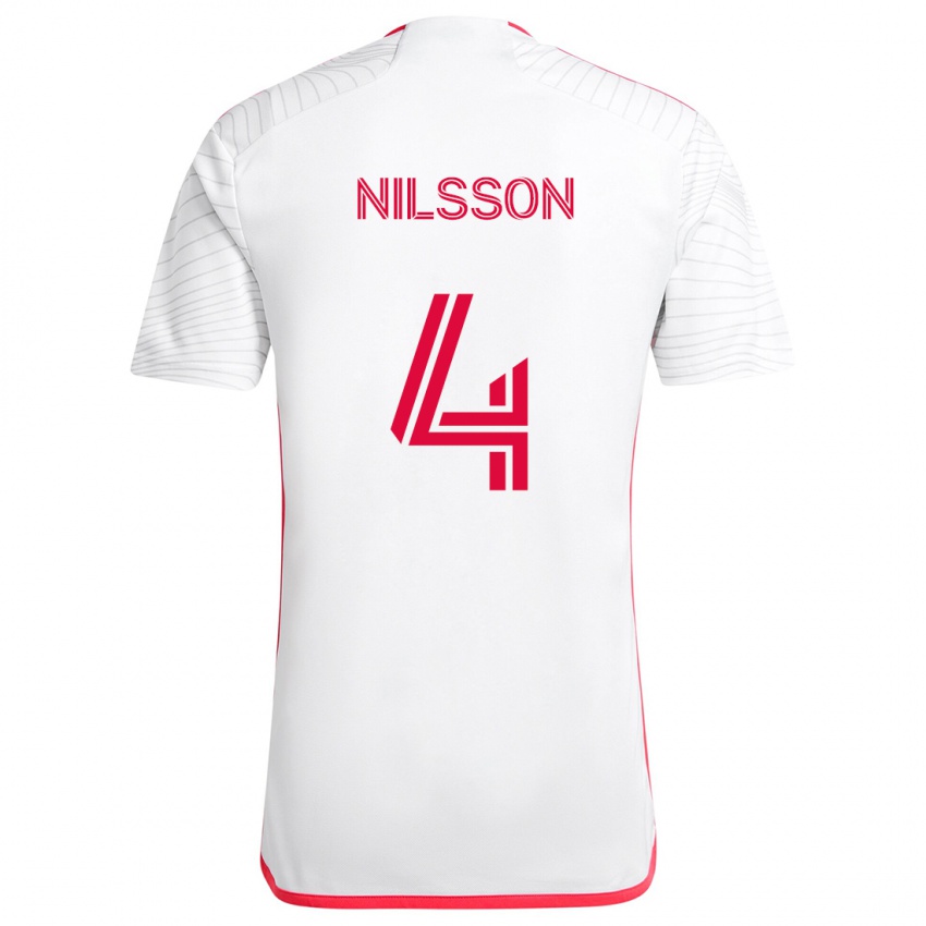 Kinder Joakim Nilsson #4 Weiß Rot Auswärtstrikot Trikot 2024/25 T-Shirt Schweiz