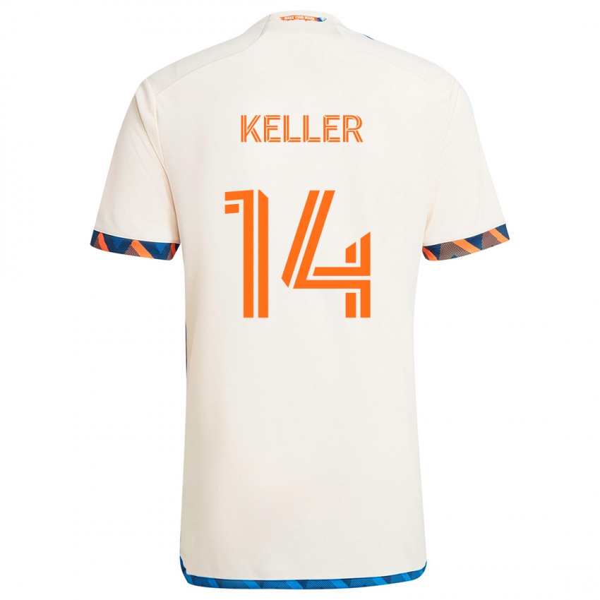 Enfant Maillot Kipp Keller #14 Blanc Orange Tenues Extérieur 2024/25 T-Shirt Suisse