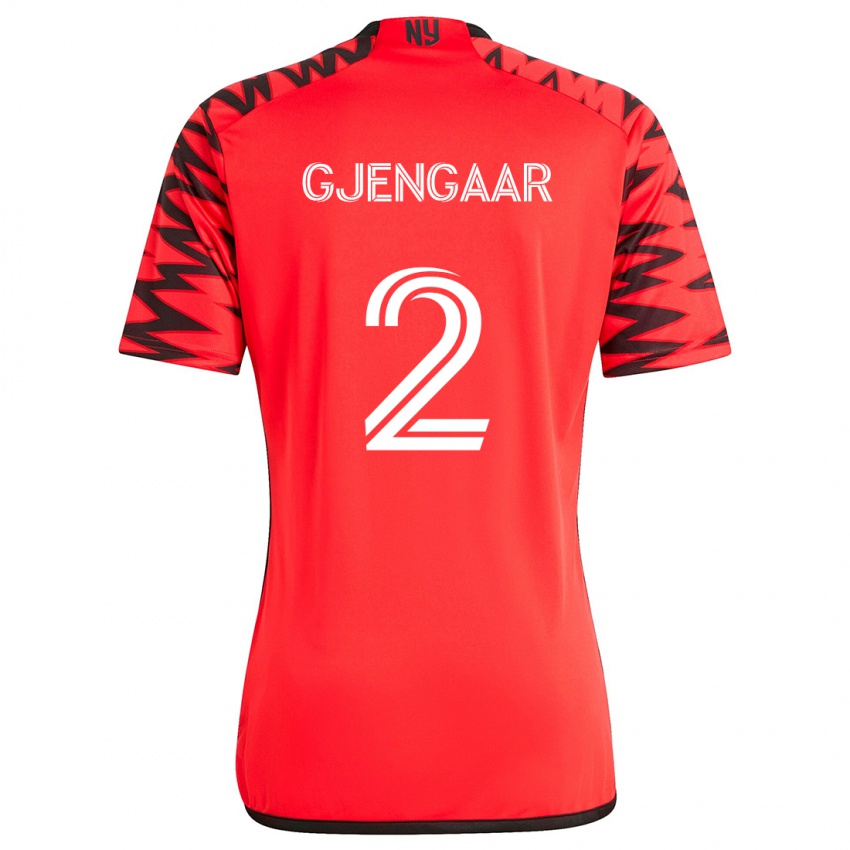 Kinder Dennis Gjengaar #2 Rot Schwarz Weiß Auswärtstrikot Trikot 2024/25 T-Shirt Schweiz