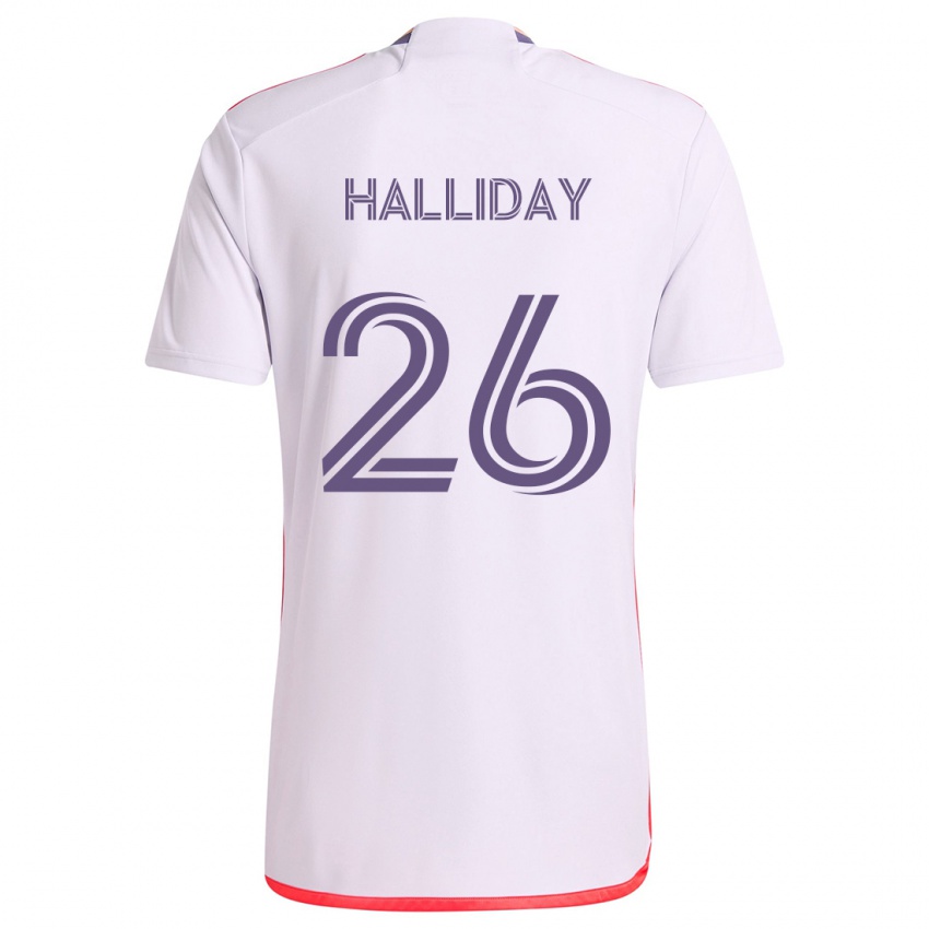 Kinder Michael Halliday #26 Weiß Rot Lila Auswärtstrikot Trikot 2024/25 T-Shirt Schweiz