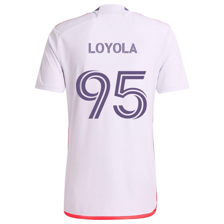 Enfant Maillot Favian Loyola #95 Blanc Rouge Violet Tenues Extérieur 2024/25 T-Shirt Suisse