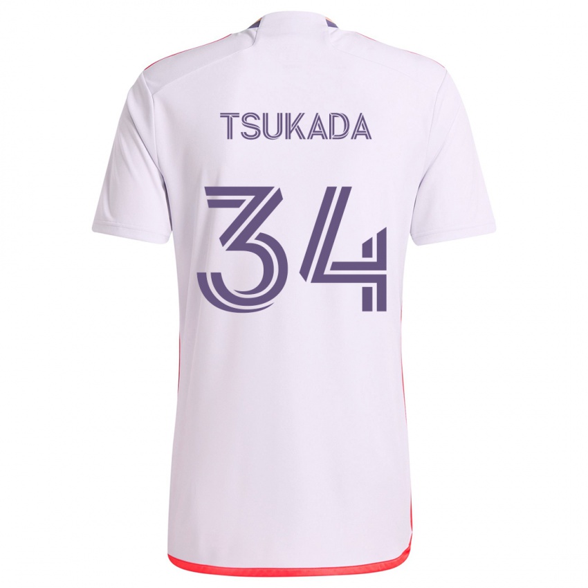 Kinder Yutaro Tsukada #34 Weiß Rot Lila Auswärtstrikot Trikot 2024/25 T-Shirt Schweiz