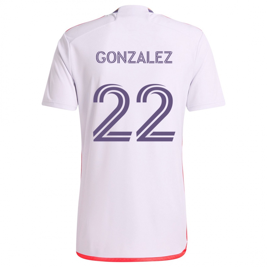 Kinder Gastón González #22 Weiß Rot Lila Auswärtstrikot Trikot 2024/25 T-Shirt Schweiz