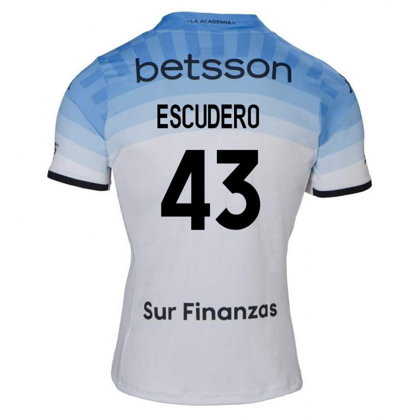 Enfant Maillot Gonzalo Escudero #43 Blanc Bleu Noir Tenues Extérieur 2024/25 T-Shirt Suisse