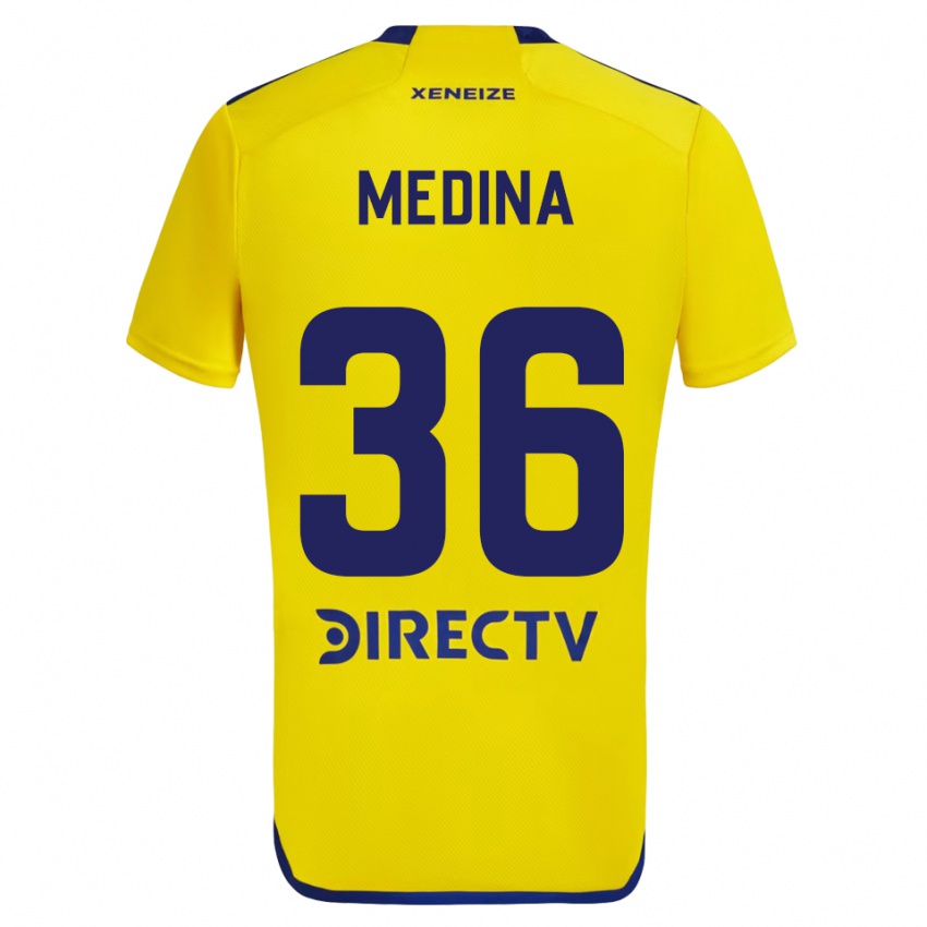 Kinder Cristian Medina #36 Gelb Blau Auswärtstrikot Trikot 2024/25 T-Shirt Schweiz