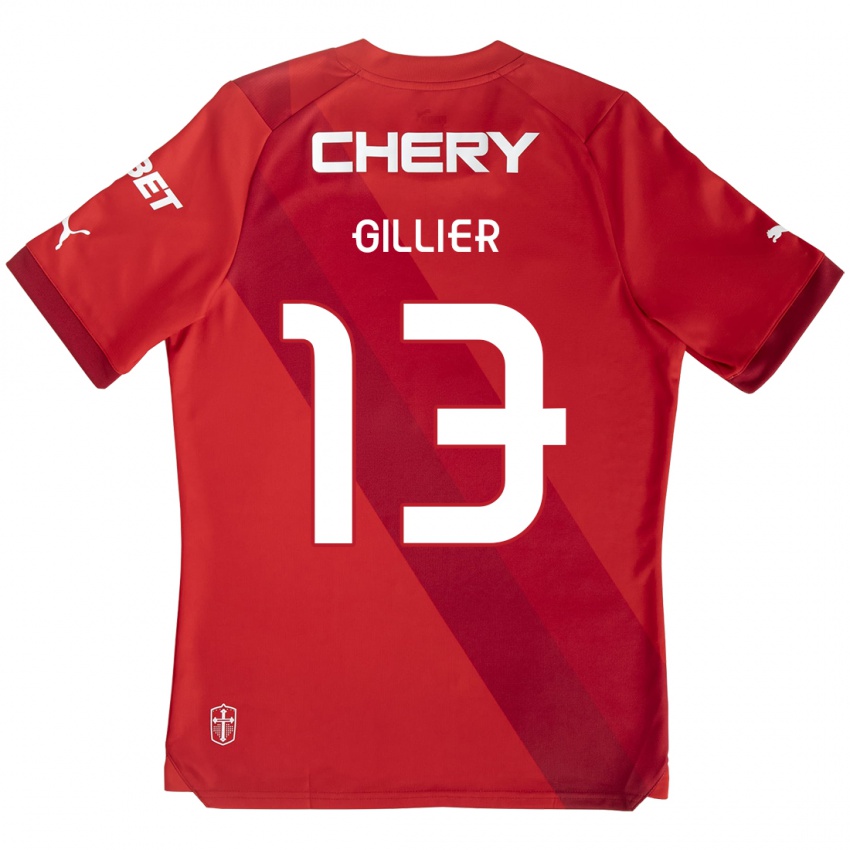 Enfant Maillot Thomas Gillier #13 Rouge Blanc Tenues Extérieur 2024/25 T-Shirt Suisse