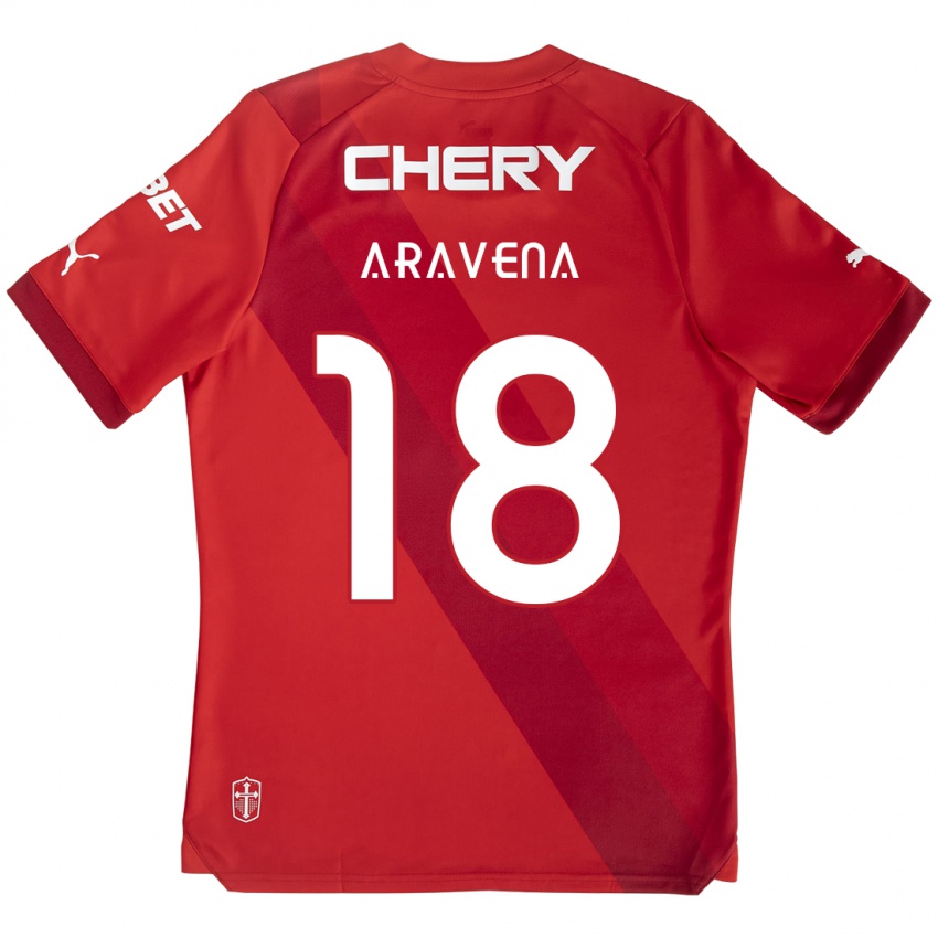 Enfant Maillot Alexander Aravena #18 Rouge Blanc Tenues Extérieur 2024/25 T-Shirt Suisse