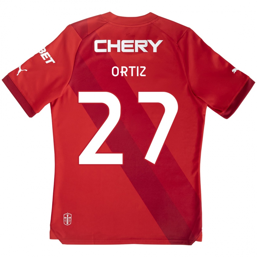 Enfant Maillot Jorge Ortiz #27 Rouge Blanc Tenues Extérieur 2024/25 T-Shirt Suisse