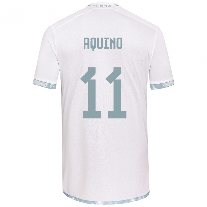 Enfant Maillot Yisel Aquino #11 Blanc Gris Tenues Extérieur 2024/25 T-Shirt Suisse