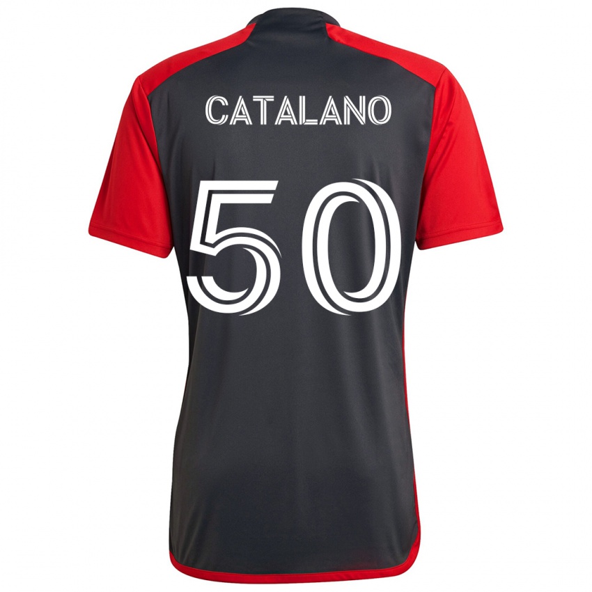 Homme Maillot Gianluca Catalano #50 Rouge Gris Tenues Domicile 2024/25 T-Shirt Suisse