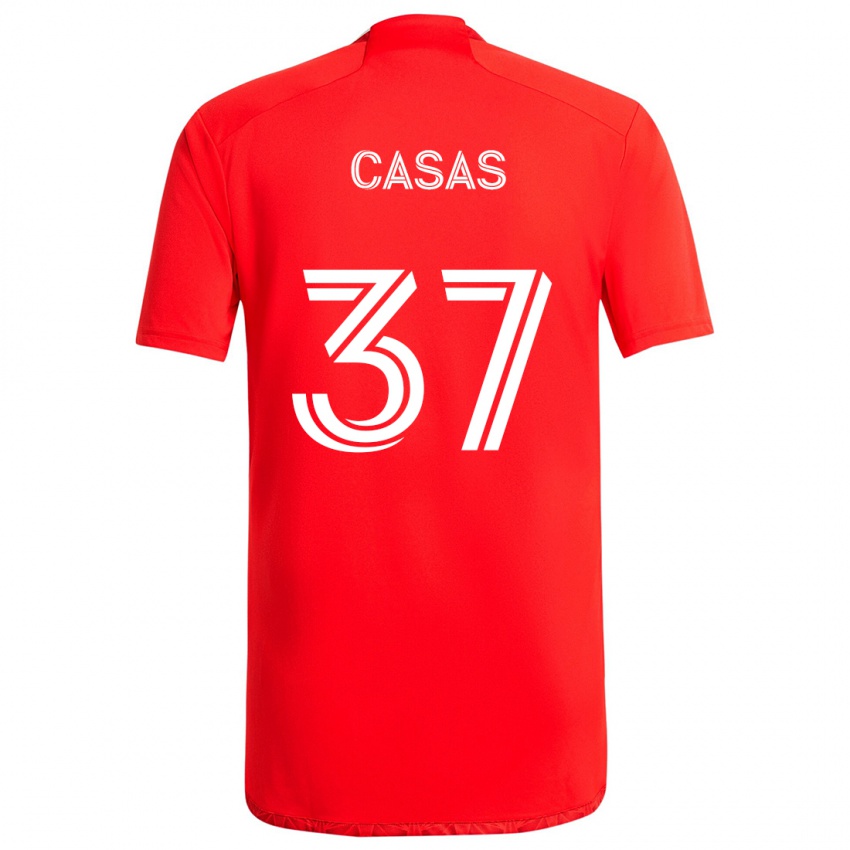 Homme Maillot Javier Casas #37 Rouge Blanc Tenues Domicile 2024/25 T-Shirt Suisse