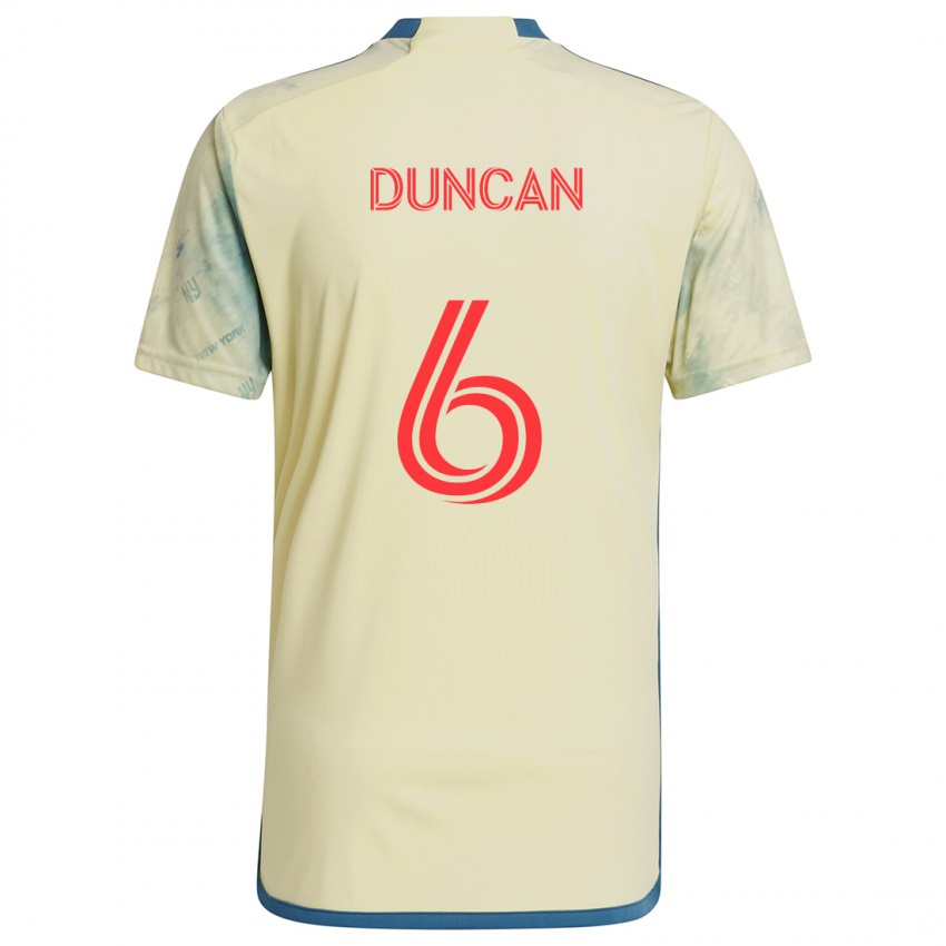 Homme Maillot Kyle Duncan #6 Jaune Rouge Bleu Tenues Domicile 2024/25 T-Shirt Suisse