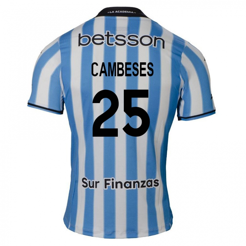 Homme Maillot Facundo Cambeses #25 Bleu Blanc Noir Tenues Domicile 2024/25 T-Shirt Suisse