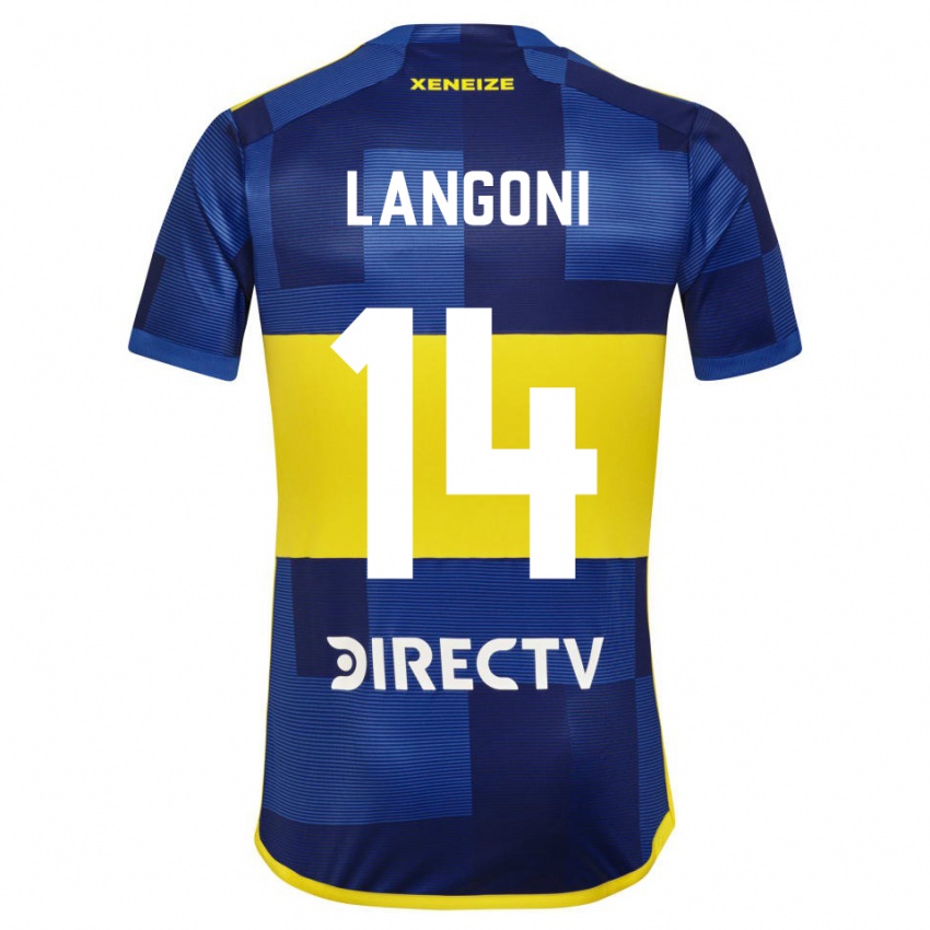 Homme Maillot Luca Langoni #14 Bleu Jaune Tenues Domicile 2024/25 T-Shirt Suisse