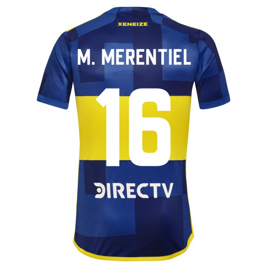 Homme Maillot Miguel Merentiel #16 Bleu Jaune Tenues Domicile 2024/25 T-Shirt Suisse