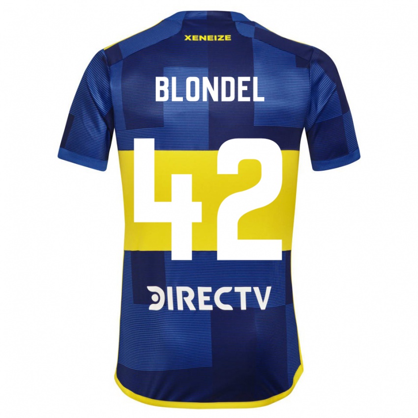 Homme Maillot Lucas Blondel #42 Bleu Jaune Tenues Domicile 2024/25 T-Shirt Suisse