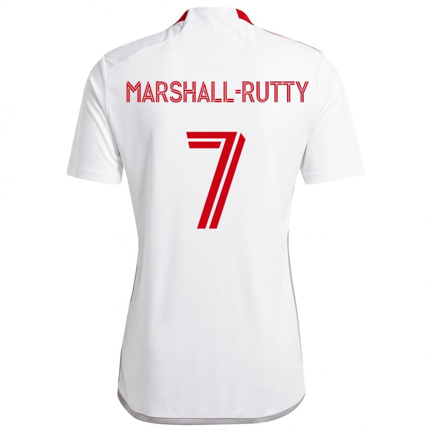 Homme Maillot Jahkeele Marshall-Rutty #7 Blanc Rouge Tenues Extérieur 2024/25 T-Shirt Suisse