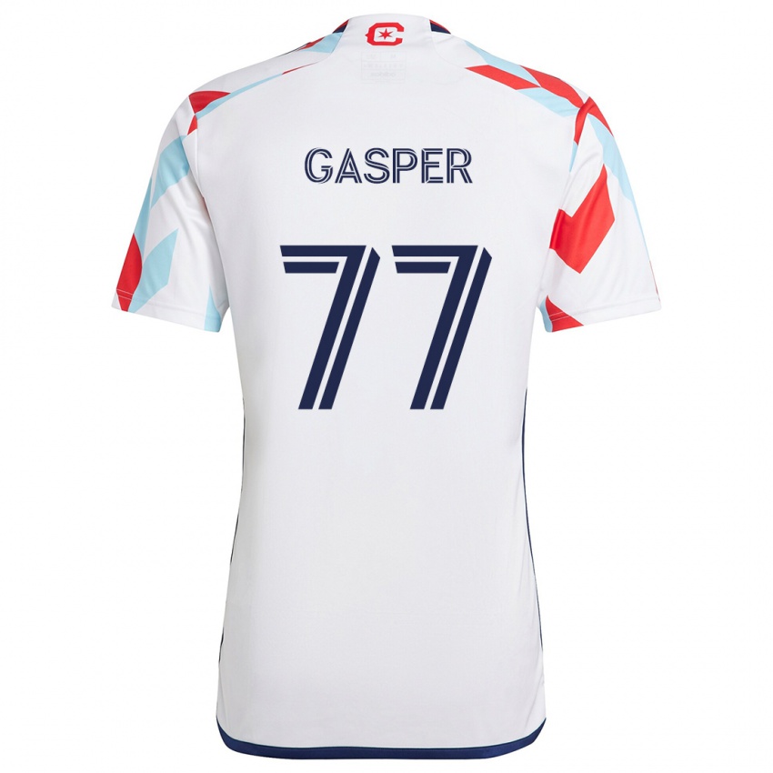 Homme Maillot Chase Gasper #77 Blanc Rouge Bleu Tenues Extérieur 2024/25 T-Shirt Suisse