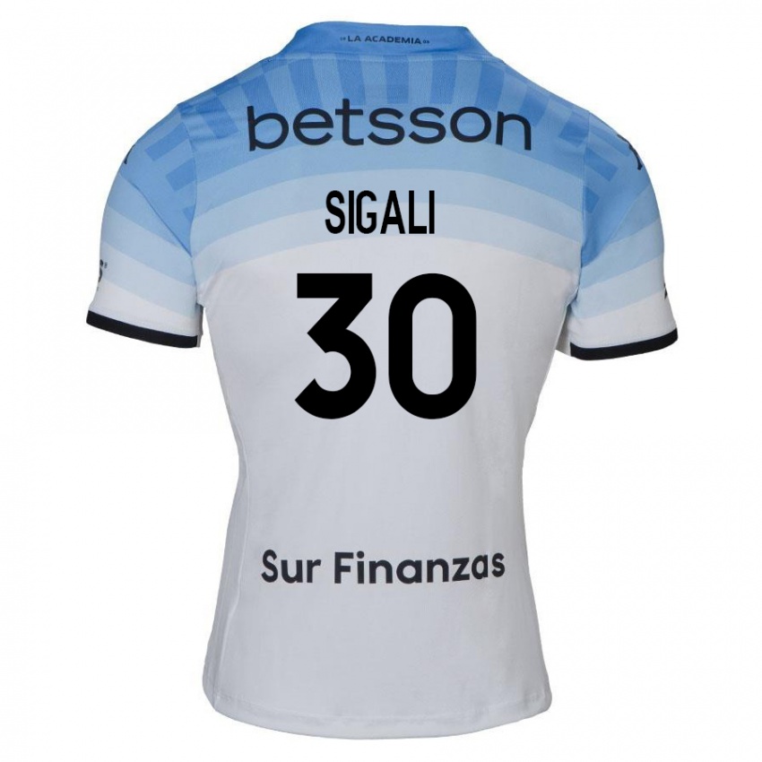 Homme Maillot Leonardo Sigali #30 Blanc Bleu Noir Tenues Extérieur 2024/25 T-Shirt Suisse