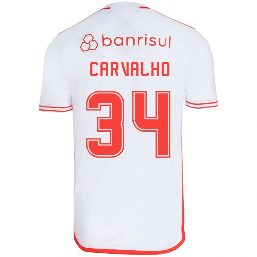 Homme Maillot Gabriel Carvalho #34 Blanc Rouge Tenues Extérieur 2024/25 T-Shirt Suisse