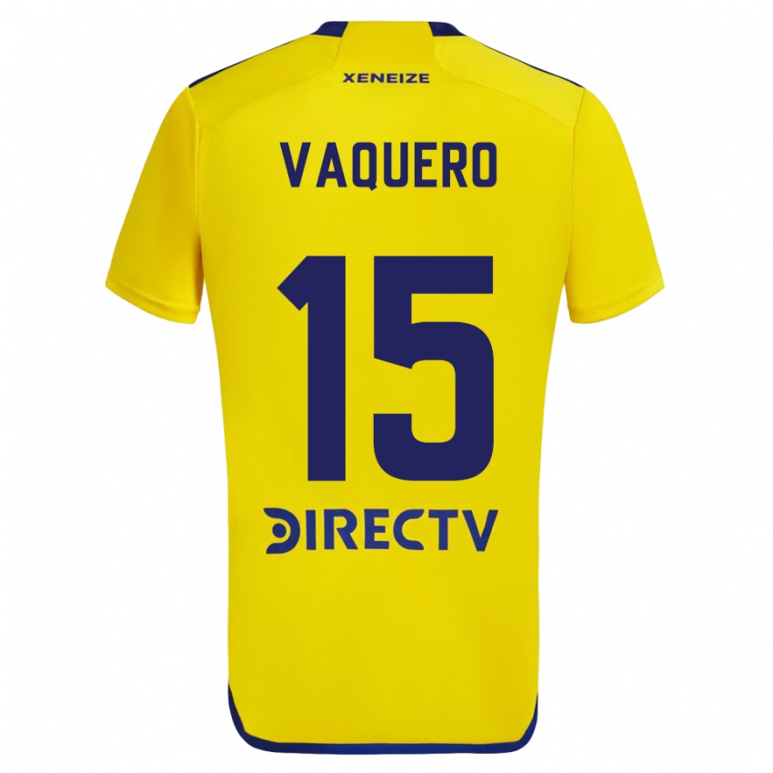 Homme Maillot Iván Vaquero #15 Jaune Bleu Tenues Extérieur 2024/25 T-Shirt Suisse