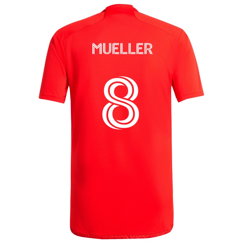 Femme Maillot Chris Mueller #8 Rouge Blanc Tenues Domicile 2024/25 T-Shirt Suisse