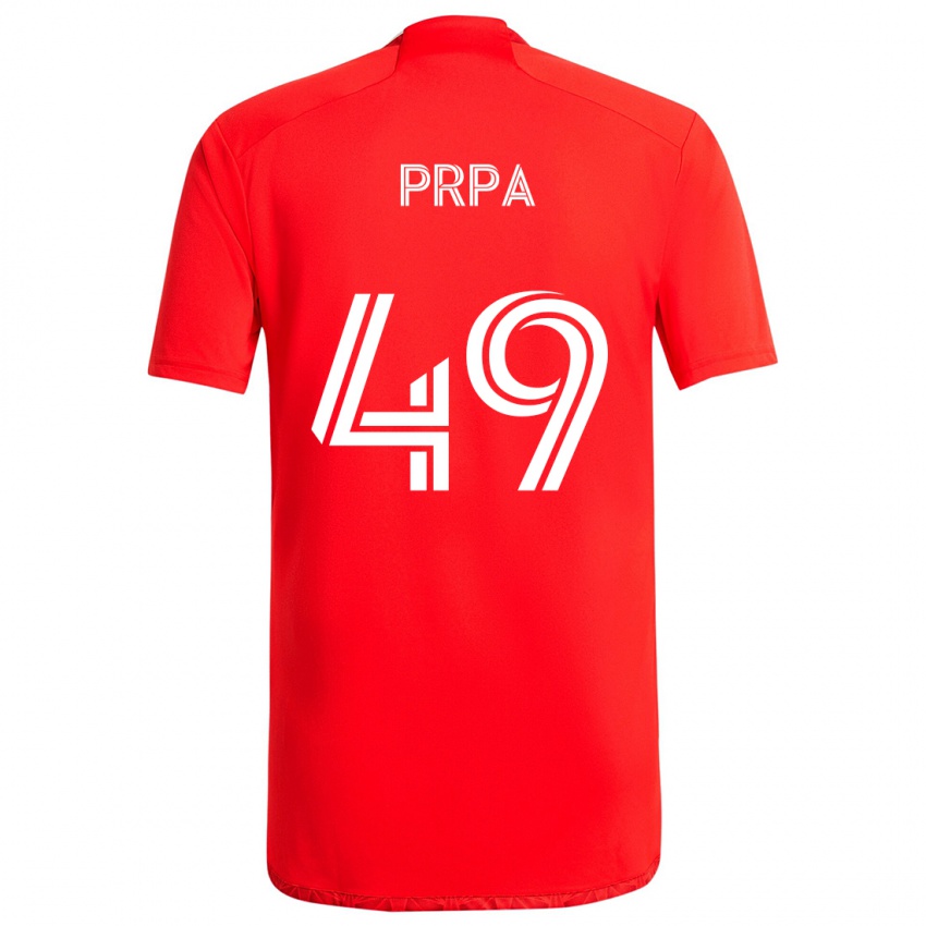 Femme Maillot Luka Prpa #49 Rouge Blanc Tenues Domicile 2024/25 T-Shirt Suisse