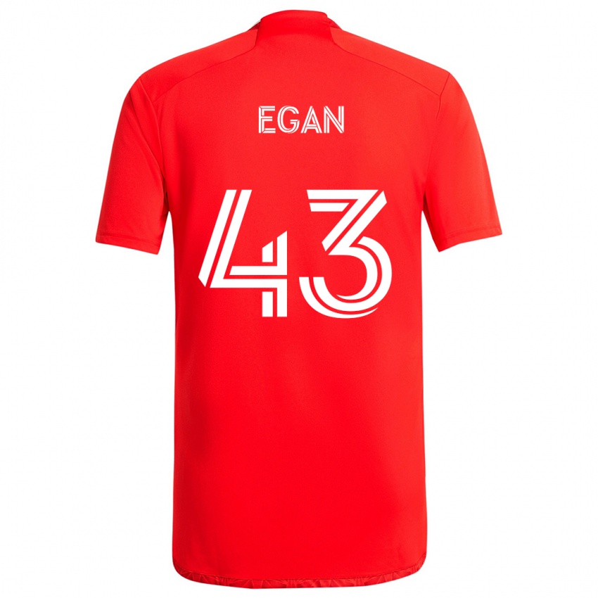 Femme Maillot Noah Egan #43 Rouge Blanc Tenues Domicile 2024/25 T-Shirt Suisse