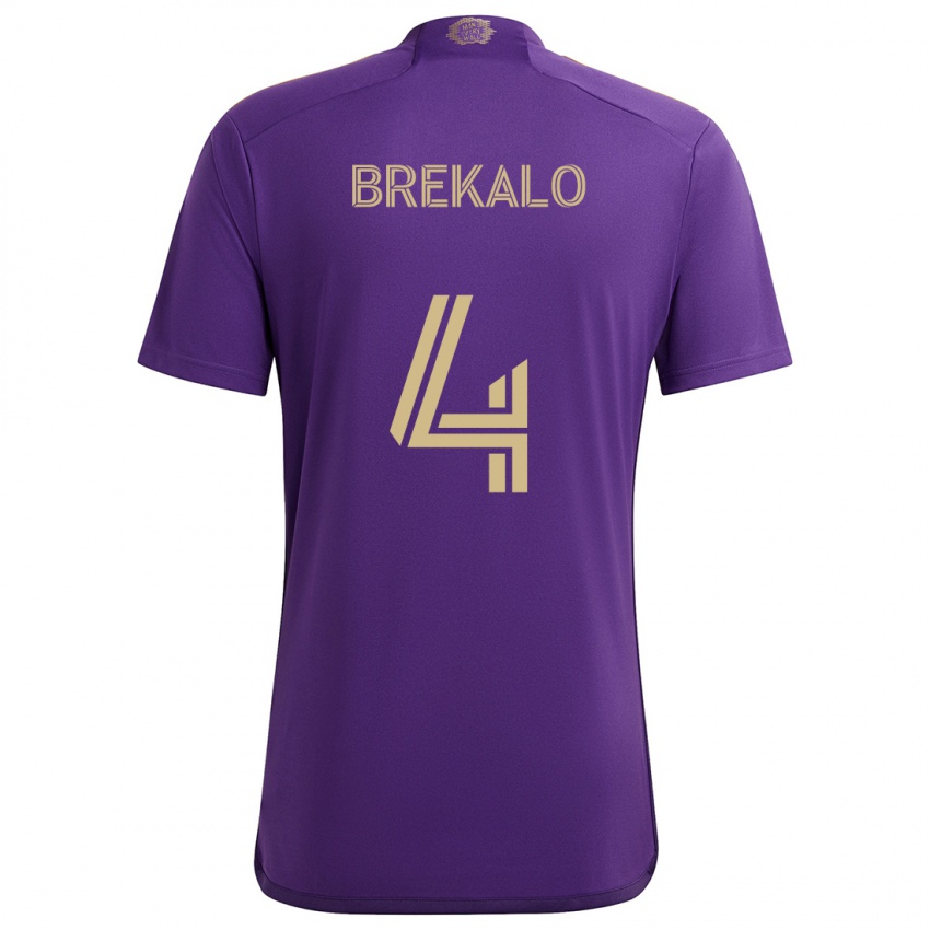 Femme Maillot David Brekalo #4 Violet Jaune Tenues Domicile 2024/25 T-Shirt Suisse