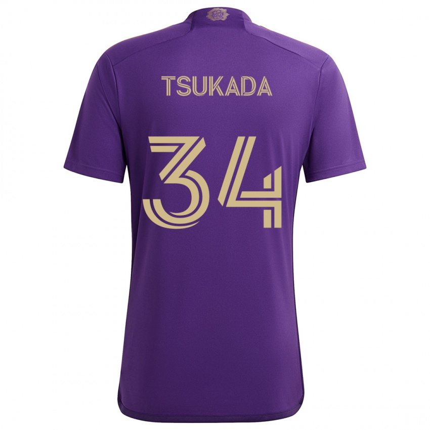 Femme Maillot Yutaro Tsukada #34 Violet Jaune Tenues Domicile 2024/25 T-Shirt Suisse