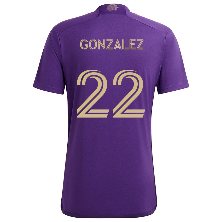 Femme Maillot Gastón González #22 Violet Jaune Tenues Domicile 2024/25 T-Shirt Suisse