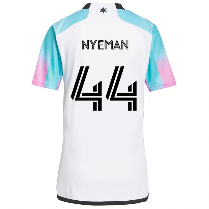 Femme Maillot Moses Nyeman #44 Blanc Bleu Noir Tenues Extérieur 2024/25 T-Shirt Suisse