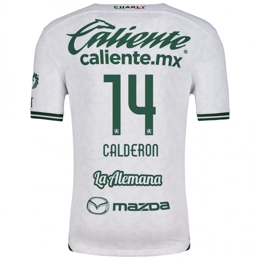 Femme Maillot Daniela Calderón #14 Blanc Vert Tenues Extérieur 2024/25 T-Shirt Suisse