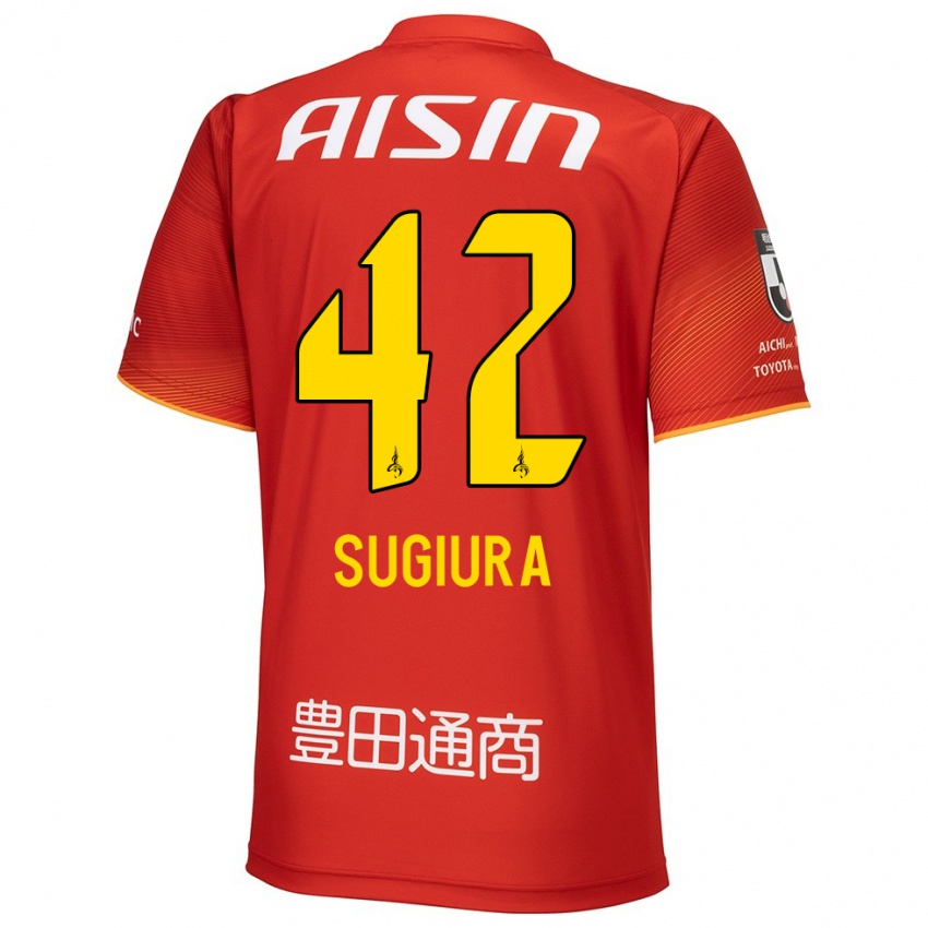 Enfant Maillot Shungo Sugiura #42 Rouge Blanc Jaune Tenues Domicile 2024/25 T-Shirt Suisse