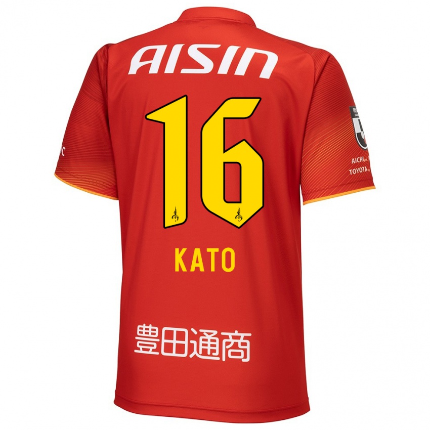 Enfant Maillot Naotaro Kato #16 Rouge Blanc Jaune Tenues Domicile 2024/25 T-Shirt Suisse