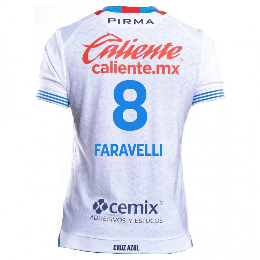 Enfant Maillot Lorenzo Faravelli #8 Blanc Bleu Tenues Extérieur 2024/25 T-Shirt Suisse