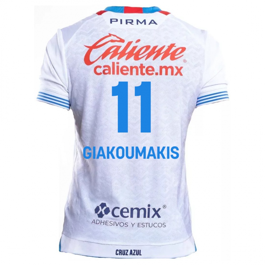 Enfant Maillot Georgios Giakoumakis #11 Blanc Bleu Tenues Extérieur 2024/25 T-Shirt Suisse