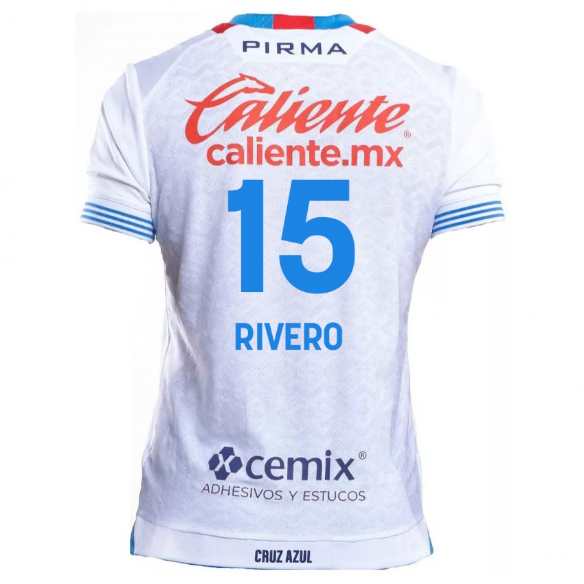 Enfant Maillot Ignacio Rivero #15 Blanc Bleu Tenues Extérieur 2024/25 T-Shirt Suisse