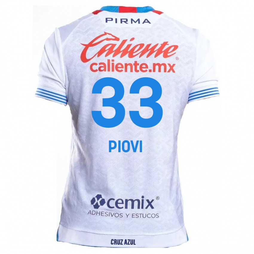 Enfant Maillot Gonzalo Piovi #33 Blanc Bleu Tenues Extérieur 2024/25 T-Shirt Suisse