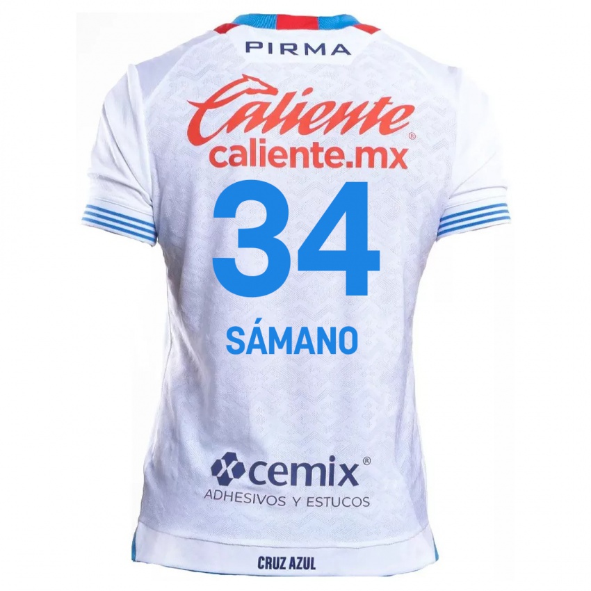 Enfant Maillot Leonardo Sámano #34 Blanc Bleu Tenues Extérieur 2024/25 T-Shirt Suisse