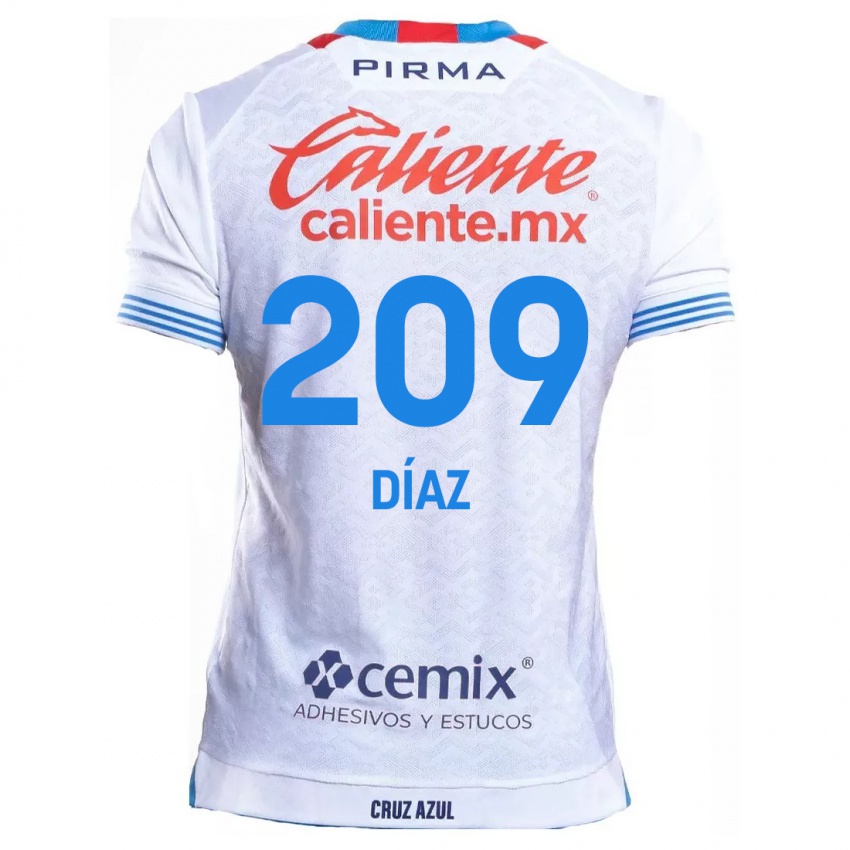 Enfant Maillot Josué Díaz #209 Blanc Bleu Tenues Extérieur 2024/25 T-Shirt Suisse