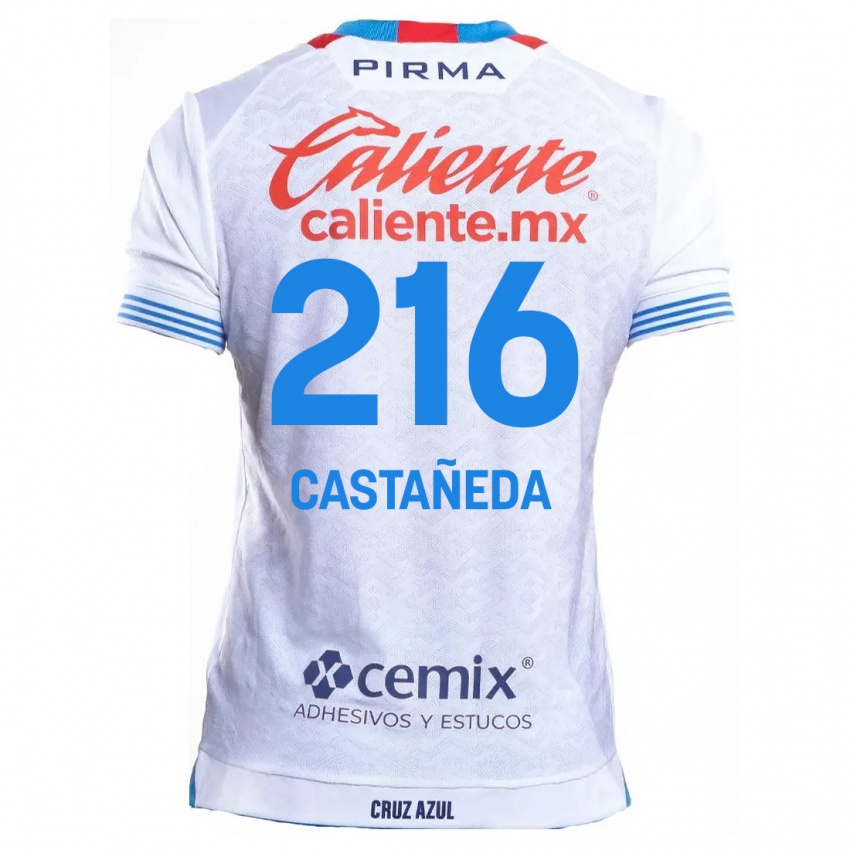 Enfant Maillot Ian Castañeda #216 Blanc Bleu Tenues Extérieur 2024/25 T-Shirt Suisse