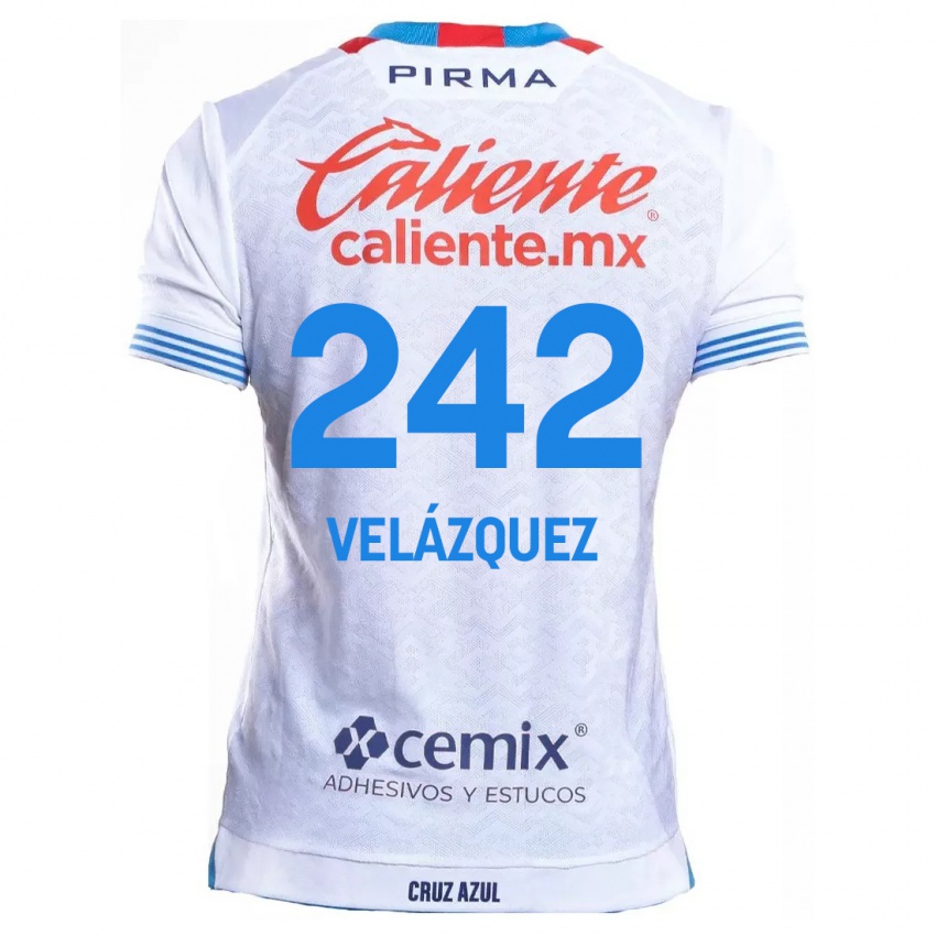 Enfant Maillot Karol Velázquez #242 Blanc Bleu Tenues Extérieur 2024/25 T-Shirt Suisse