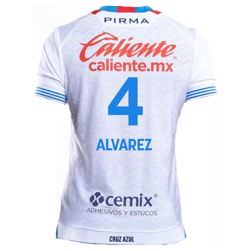 Enfant Maillot Gabriela Alvarez #4 Blanc Bleu Tenues Extérieur 2024/25 T-Shirt Suisse