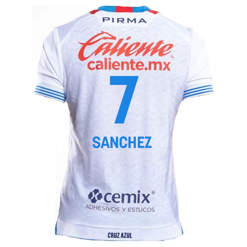 Enfant Maillot Andrea Sanchez #7 Blanc Bleu Tenues Extérieur 2024/25 T-Shirt Suisse