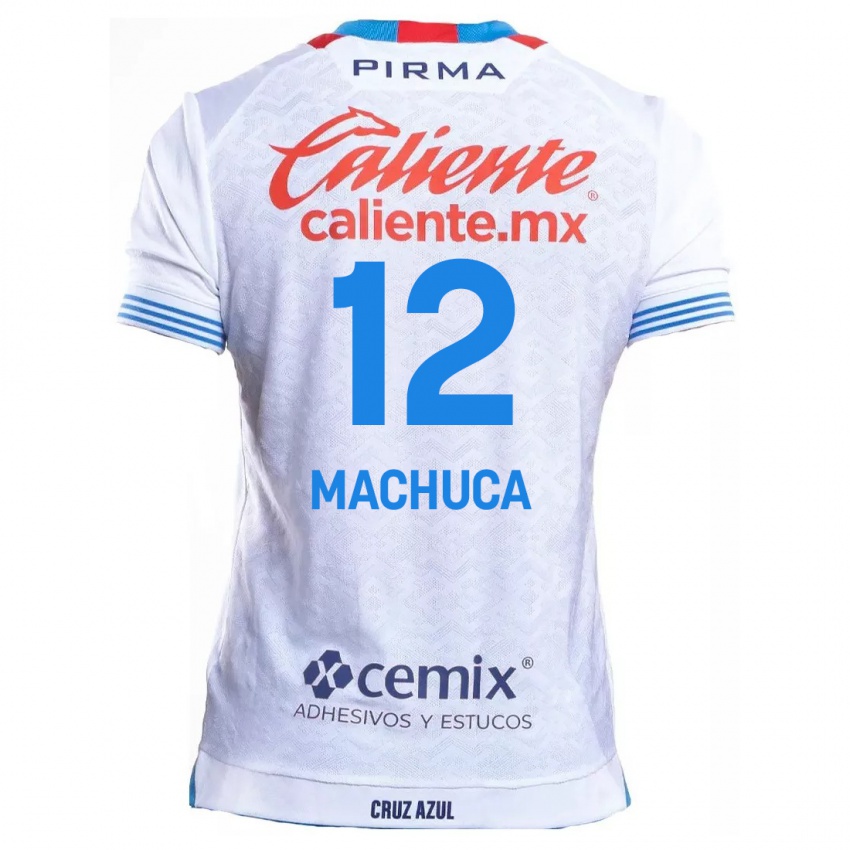 Enfant Maillot Gabriela Machuca #12 Blanc Bleu Tenues Extérieur 2024/25 T-Shirt Suisse