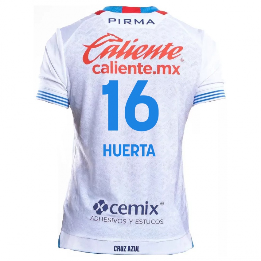 Enfant Maillot Ana Gabriela Huerta #16 Blanc Bleu Tenues Extérieur 2024/25 T-Shirt Suisse