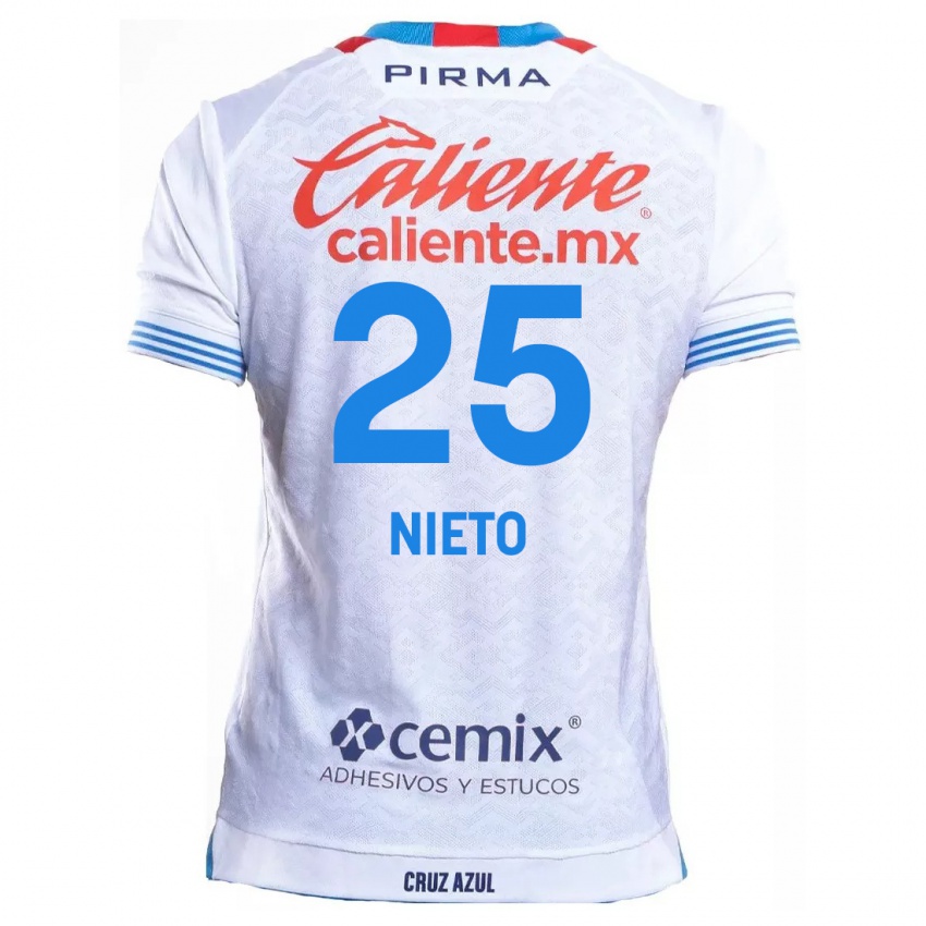 Enfant Maillot Natsidieli Nieto #25 Blanc Bleu Tenues Extérieur 2024/25 T-Shirt Suisse