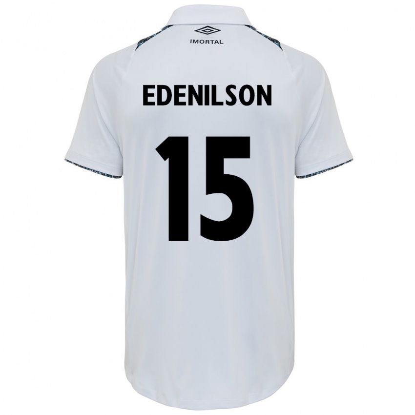 Enfant Maillot Edenilson #15 Blanc Bleu Tenues Extérieur 2024/25 T-Shirt Suisse