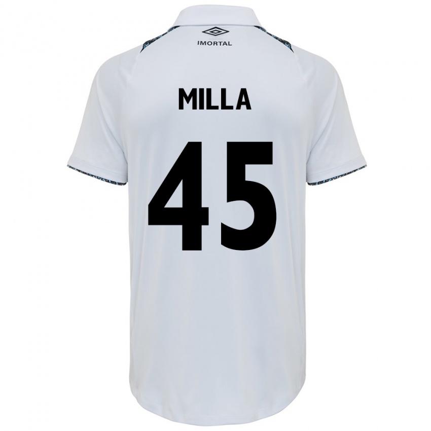 Enfant Maillot Lucas Milla #45 Blanc Bleu Tenues Extérieur 2024/25 T-Shirt Suisse